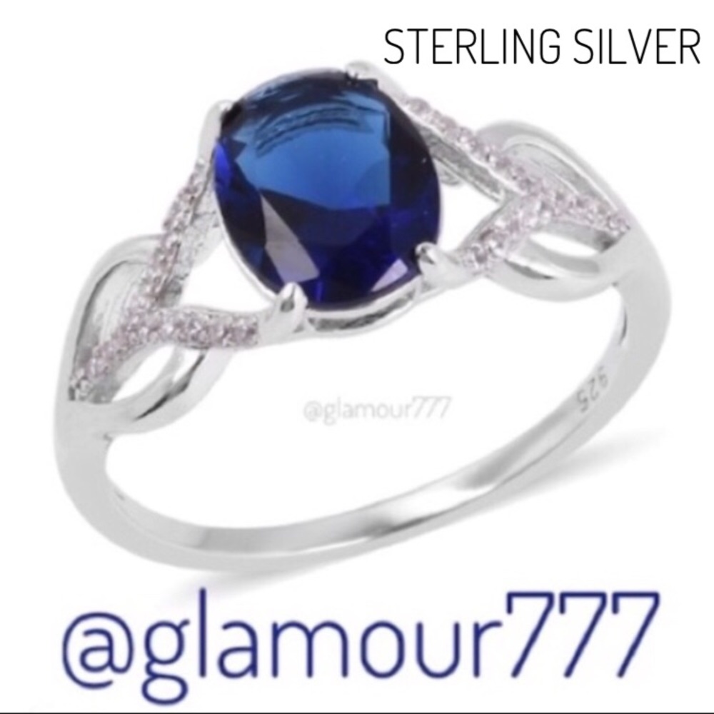 🛍Blue Sapphire CZ Sterling Silver Ring - Picture 1 of 6